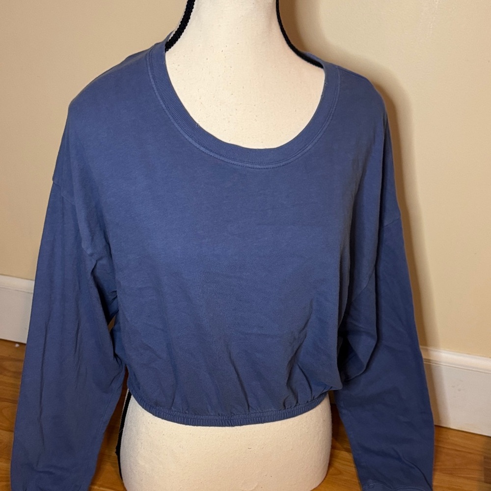 Offline aerie long sleeve crop top crew‎ pull over sweater blue size sm